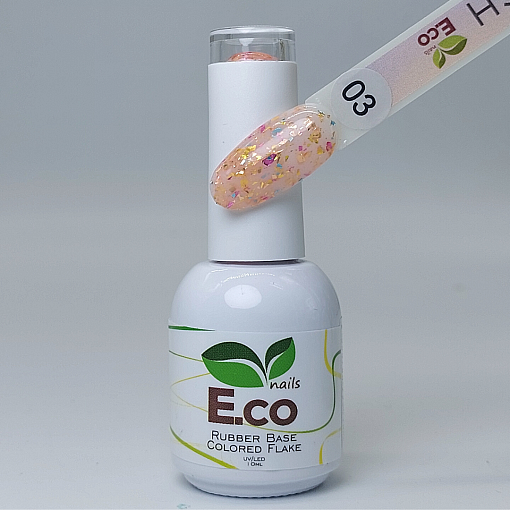E.co Nails, Rubber Base Colored Flake - базовое каучуковое покрытие для гель-лака №03, 10 мл