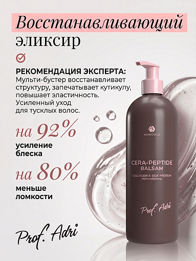 Adricoco, Prof Adri - мультипитательный бальзам-эмульсия для волос с комплексом пептидов, 1000 мл