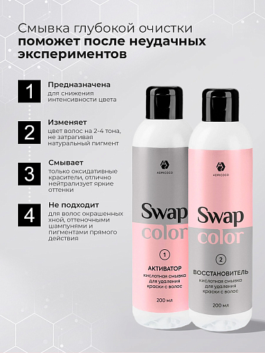 Adricoco, Swap Color - набор кислотной смывки для удаления краски с волос, 2 шт х 200 мл