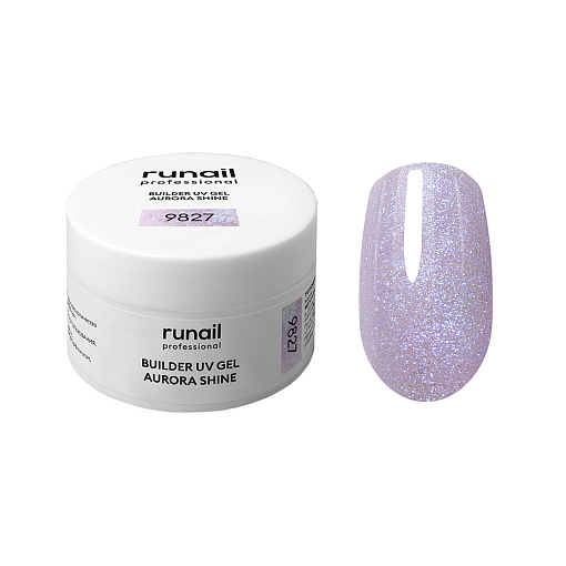 RuNail, BUILDER UV GEL AURORA SHINE - моделирующий УФ-гель c шиммером №9827, 15 гр