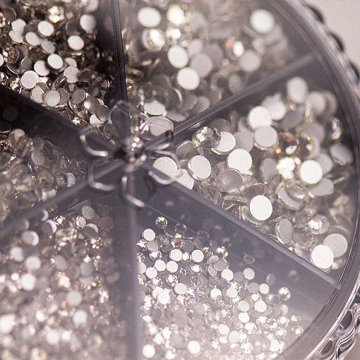 Стразы стекло микс White SS3-10 в банке-органайзер (белый), 1440 шт