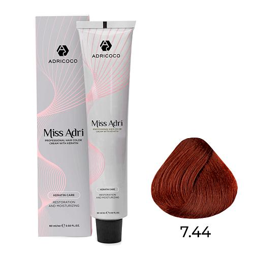 Adricoco, Miss Adri - крем-краска для волос (7.44 Блонд интенсивный медный), 60 мл Adricoco, Miss Adri - крем-краска для волос (7.44 Блонд интенсивный медный), 60 мл