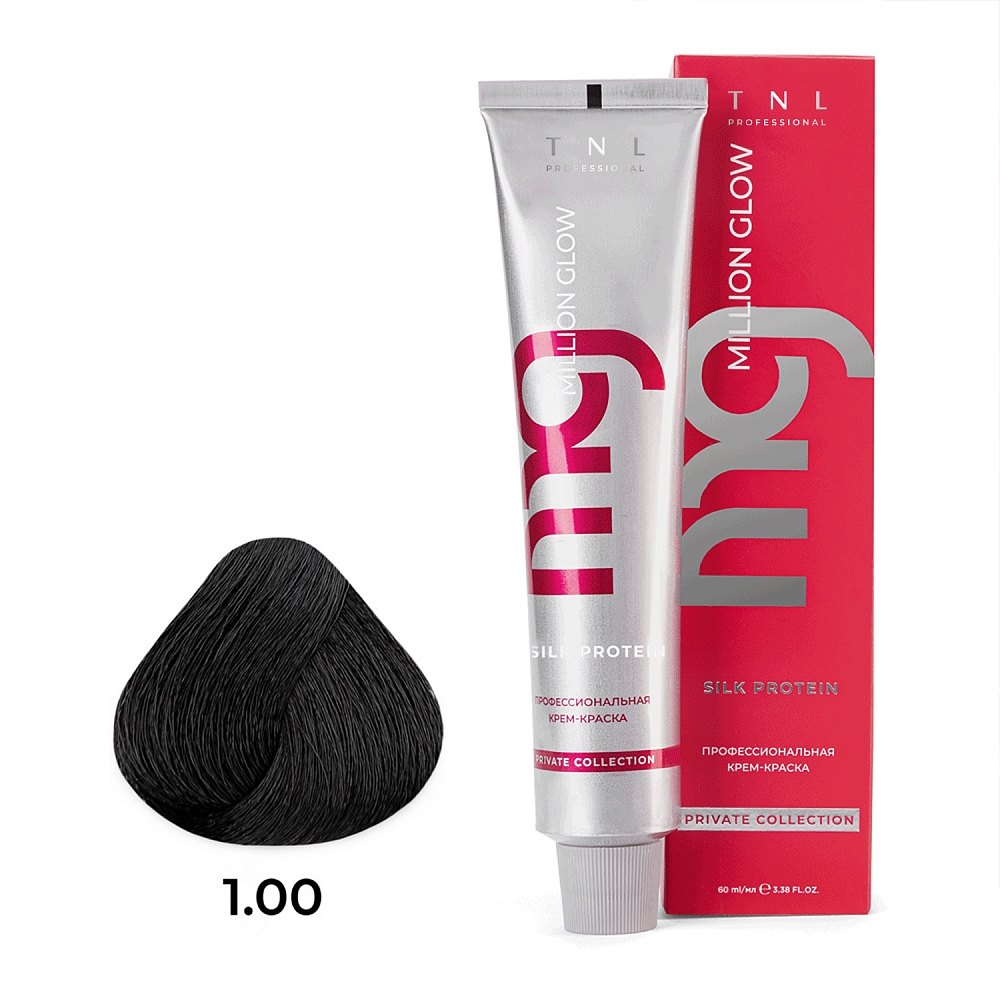 TNL, Million glow Silk protein - крем-краска для волос (1.00 Черный интенсивный), 60 мл