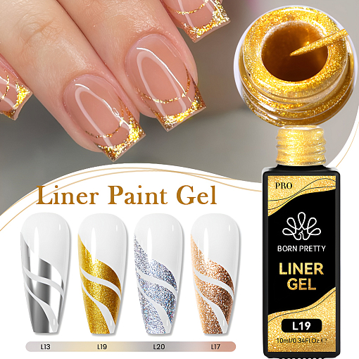 Born Pretty, Glitter Liner Gel - гель-лак с тонкой кистью для дизайна ногтей L20, 10 мл