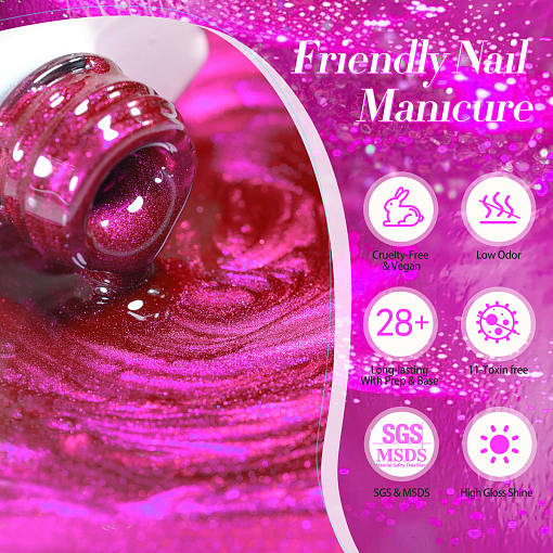 Born Pretty, Cat Eye Gel Rose Red - набор гель-лак "кошачий глаз" и магнит для гель-лака, 15 мл