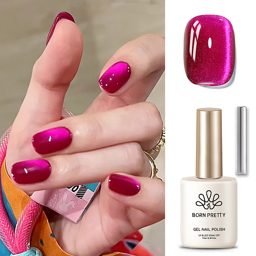 Born Pretty, Cat Eye Gel Rose Red - набор гель-лак "кошачий глаз" и магнит для гель-лака, 15 мл