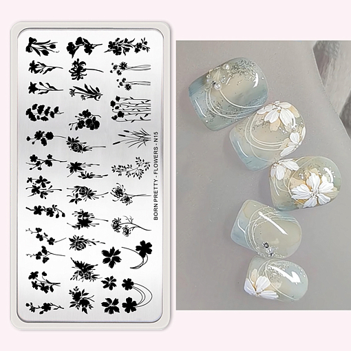 Born Pretty, пластина для стемпинга 12*6 см (FLOWERS-N15)