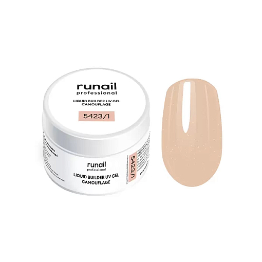 Runail, камуфлирующий жидкий Уф-гель самовыравнивающийся №5423/1 (Сияющий нюд), 15 мл