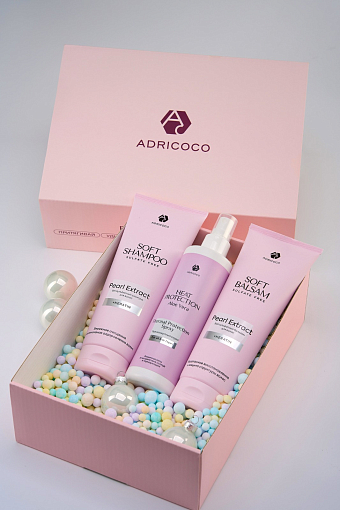 Набор в подарочном боксе Adricoco №2 (бессульфатный шампунь и бальзам, термозащитный спрей)