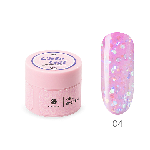 Adricoco, Chic Gel - гель для наращивания камуфлирующий с глиттером №04, 15 мл
