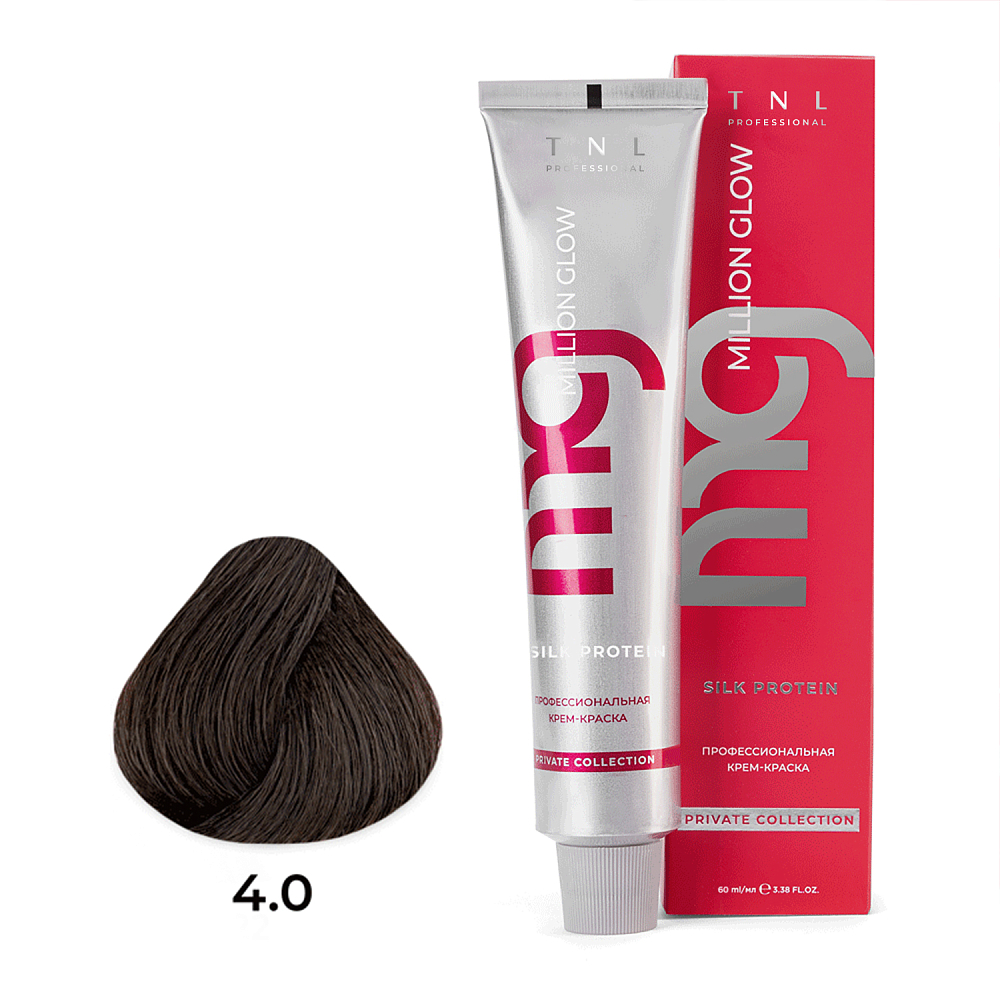 TNL, Million glow Silk protein - крем-краска для волос (4.0 Коричневый), 60 мл
