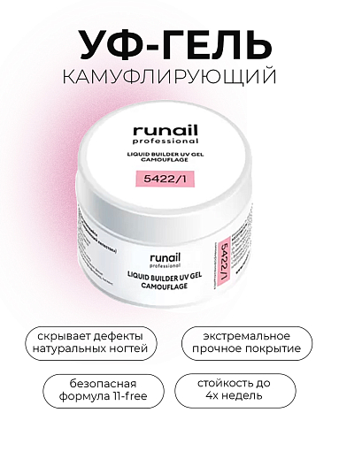 Runail, камуфлирующий жидкий Уф-гель самовыравнивающийся №5422/1 (Сверкающий лепесток), 15 мл