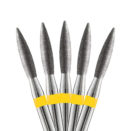 Кристалл, набор фрез алмазное пламя острое 836.104.243.100.023 L100 (супермелкая, d2.3мм), 5 шт