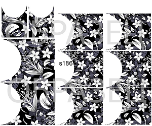 Слайдер-дизайн "Френч белые цветы на черном фоне s186"