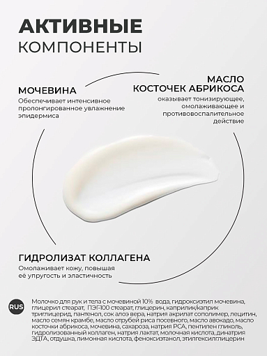 Runail, парфюмированное молочко для рук и тела с мочевиной 10% (маракуйя, персик, сандал), 200 мл