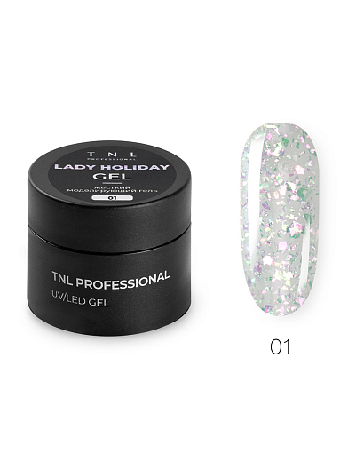 TNL, набор №125 жесткий гель для наращивания с хлопьями юки Lady Holiday (4 оттенка по 15 мл)