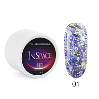 TNL, InSpace - гель для дизайна, светоотражающий с голографическим глиттером №01, 5 мл