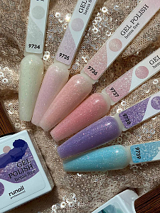 RuNail, набор №21 гипоаллергенный гель-лак с голографическими хлопьями юки (6 оттенков по 10 мл)