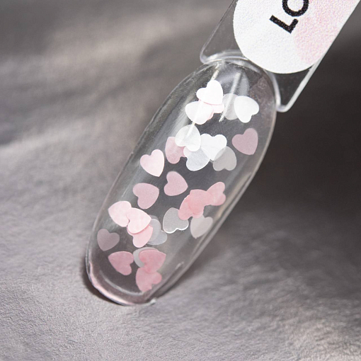 Patrisa nail, Romantic gel Lovers - прозрачный гель для дизайна с розовыми и белыми сердцами, 5 гр