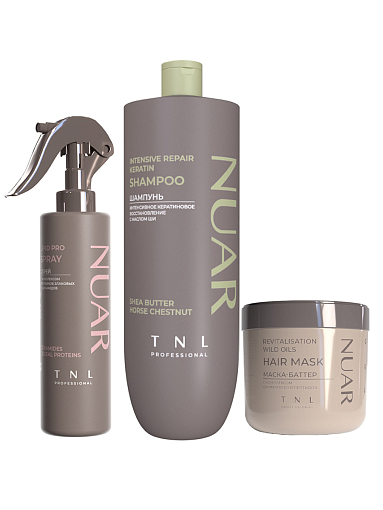 TNL, набор №253 шампунь, маска, липидный спрей восстановление волос с маслом ши NUAR