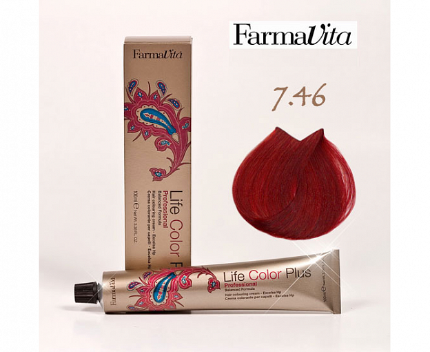 FarmaVita, Life Color Plus - крем-краска для волос (7.46 медно-красный блондин)