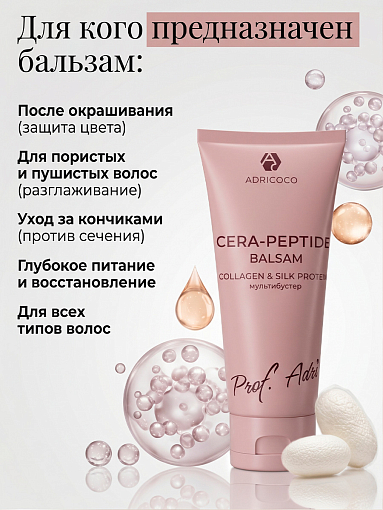 Adricoco, Prof Adri - мультипитательный бальзам-эмульсия для волос с комплексом пептидов, 250 мл