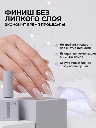 I am, топ для гель-лака с мелким шиммером без липкого слоя №19 (Silver Shimmer), 9 мл