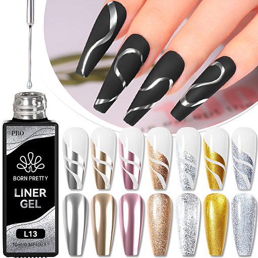 Born Pretty, Glitter Liner Gel - гель-лак с тонкой кистью для дизайна ногтей L20, 10 мл