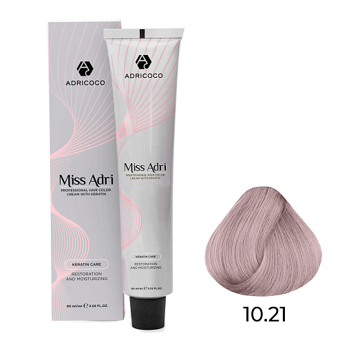 Adricoco, Miss Adri - крем-краска для волос (10.21 Платиновый блонд перламутровый пепельный), 60 мл Adricoco, Miss Adri - крем-краска для волос (10.21 Платиновый блонд перламутровый пепельный), 60 мл