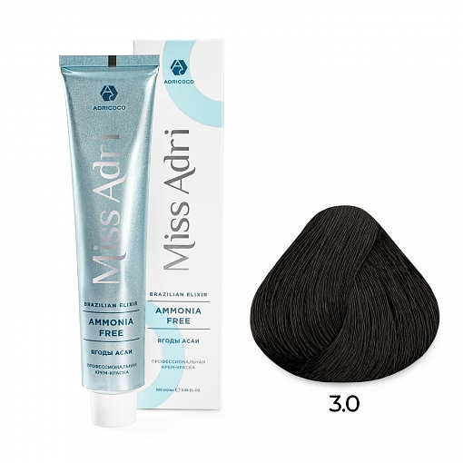 Adricoco, Miss Adri Brazilian Elixir Ammonia free - крем-краска для волос (оттенок 3.0), 100 мл