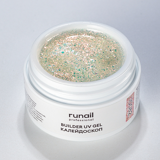 RuNail, моделирующий УФ-гель с эффектом битого стекла BUILDER UV GEL Калейдоскоп №10082, 15 гр