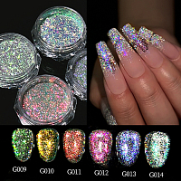 Aurora Reflective Glitter Powder - светоотражающий пигмент для дизайна ногтей G012, 1 шт