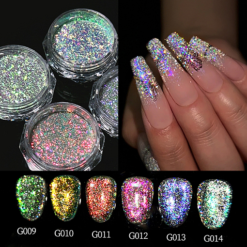 Aurora Reflective Glitter Powder - светоотражающий пигмент для дизайна ногтей G014, 1 шт