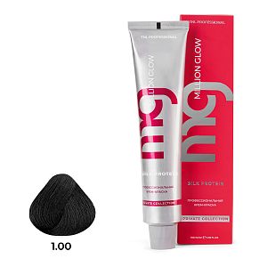 TNL, Million glow Silk protein - крем-краска для волос (1.00 интенсивный черный), 100 мл