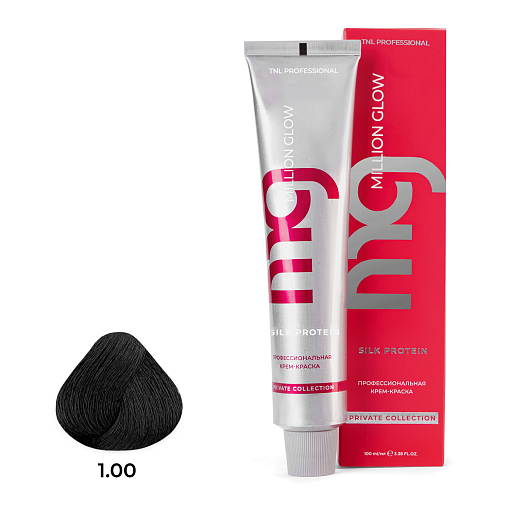 TNL, Million glow Silk protein - крем-краска для волос (1.00 интенсивный черный), 100 мл