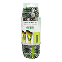 Ecotools, набор для макияжа TRAVEL AND GLOW BEAUTY KIT: 3 кисти + косметичка и салфетки