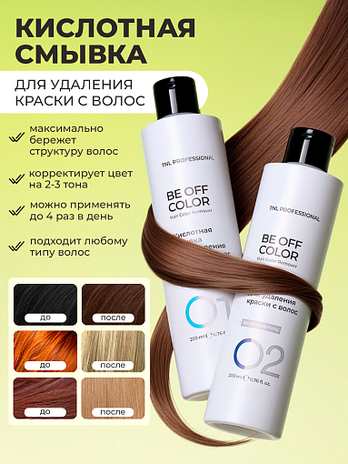 TNL, Be Off Color - набор кислотной смывки для удаления краски с волос, 2 шт х 200 мл