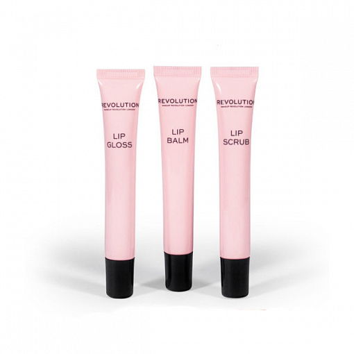 Makeup Revolution, набор для макияжа губ: бальзам, скраб и блеск "LIP CARE TRIO"
