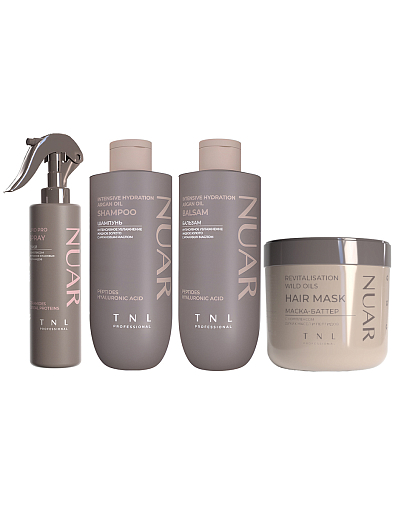 TNL, набор №254 шампунь, бальзам, маска и липидный спрей интенсивное увлажнение волос NUAR