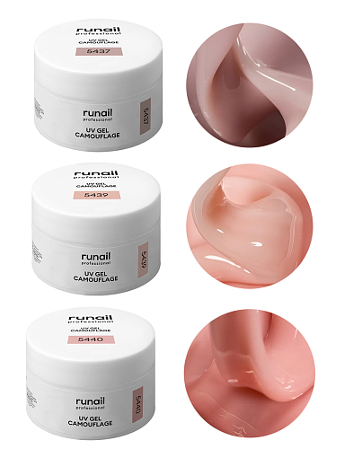 Runail, набор №131 гипоаллергенный камуфлирующий УФ-гель (3 оттенка по 56 гр) Runail, набор №131 гипоаллергенный камуфлирующий УФ-гель (3 оттенка по 56 гр)