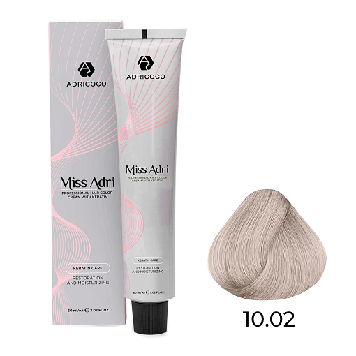 Adricoco, Miss Adri - крем-краска для волос (10.02 Платиновый блонд пастельный фиолетовый), 60 мл Adricoco, Miss Adri - крем-краска для волос (10.02 Платиновый блонд пастельный фиолетовый), 60 мл