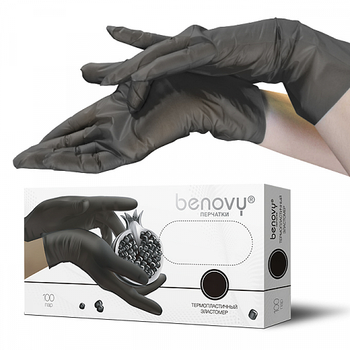 Benovy, ТPE - перчатки из термопластичного эластомера (черные, L), 100 пар