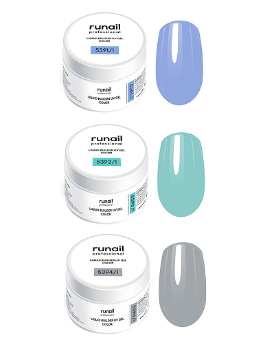 RuNail, набор №70 цветной жидкий Уф-гель самовыравнивающийся (3 оттенка по 15 мл)