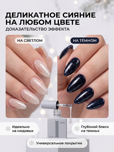 I am, топ для гель-лака с мелким шиммером без липкого слоя №19 (Silver Shimmer), 9 мл