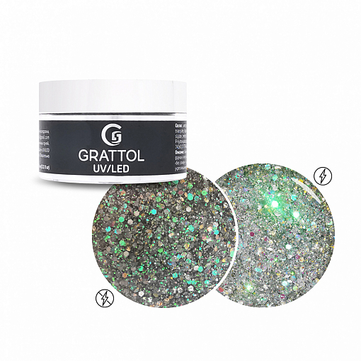 Grattol, Gel Crystal Bright - гель со светоотражающим глиттером №02, 15 мл