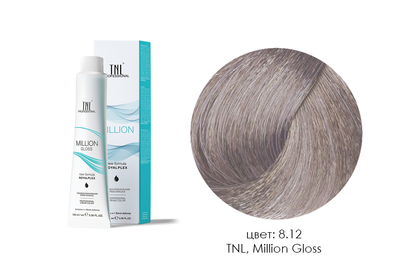 TNL, Million Gloss - крем-краска для волос (8.12 Светлый блонд пепельный перламутровый), 100 мл