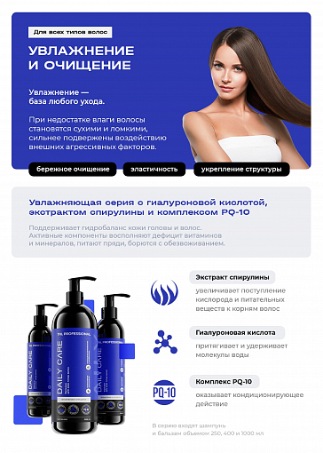 TNL, Daily Care - бальзам для увлаж.и очищ.волос с гиалурованной кислотой и экстр.спирулины, 250 мл