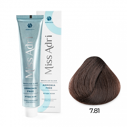 Adricoco, Miss Adri Brazilian Elixir Ammonia free - крем-краска для волос (оттенок 7.81), 100 мл