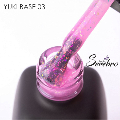 УЦЕНКА, Serebro, Yuki base - цветная база с мерцающими хлопьями Юкки №03, 11 мл